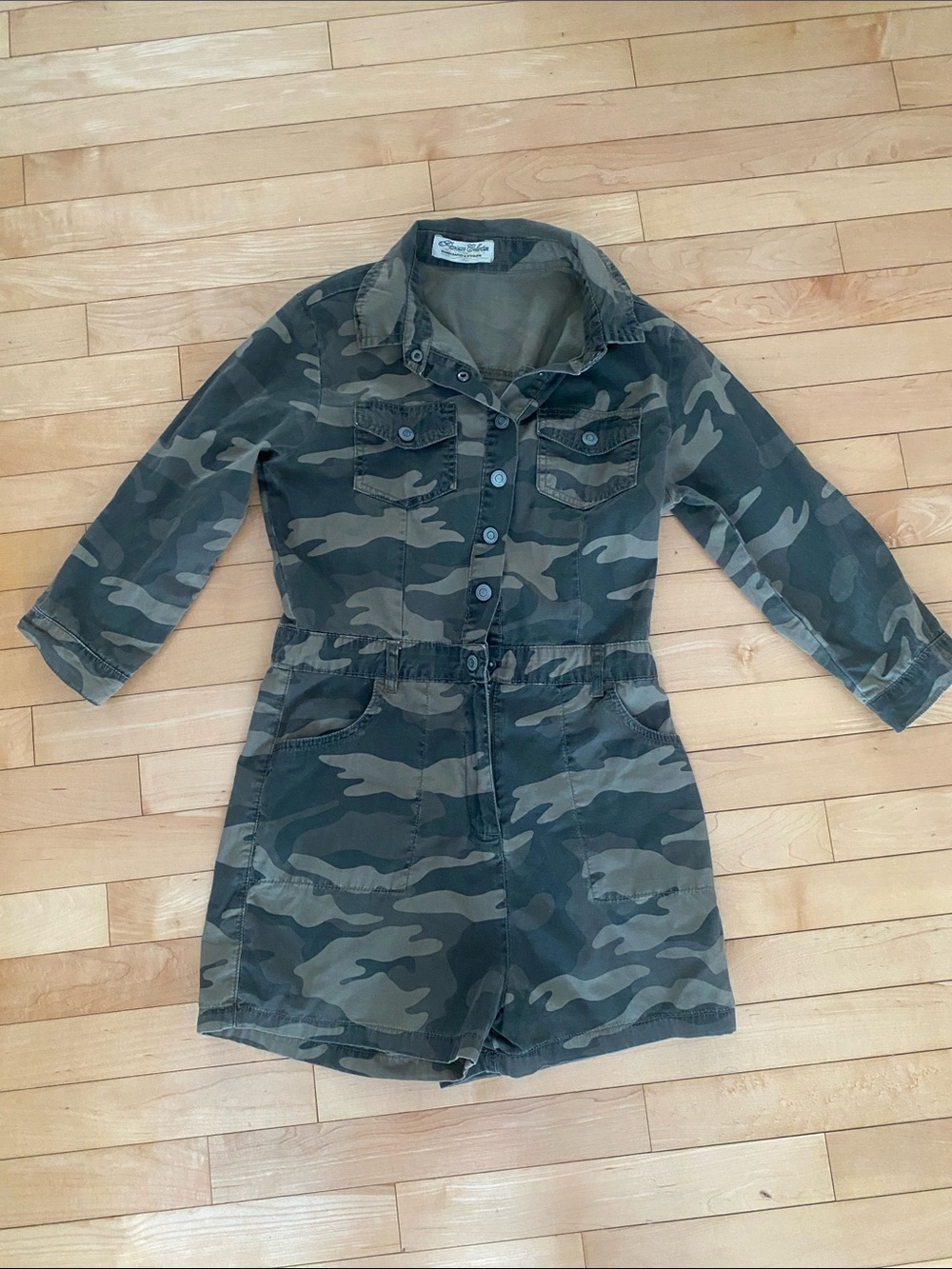 Parisian Collection Green Camouflage Utility Romper in Cotton Girls Size